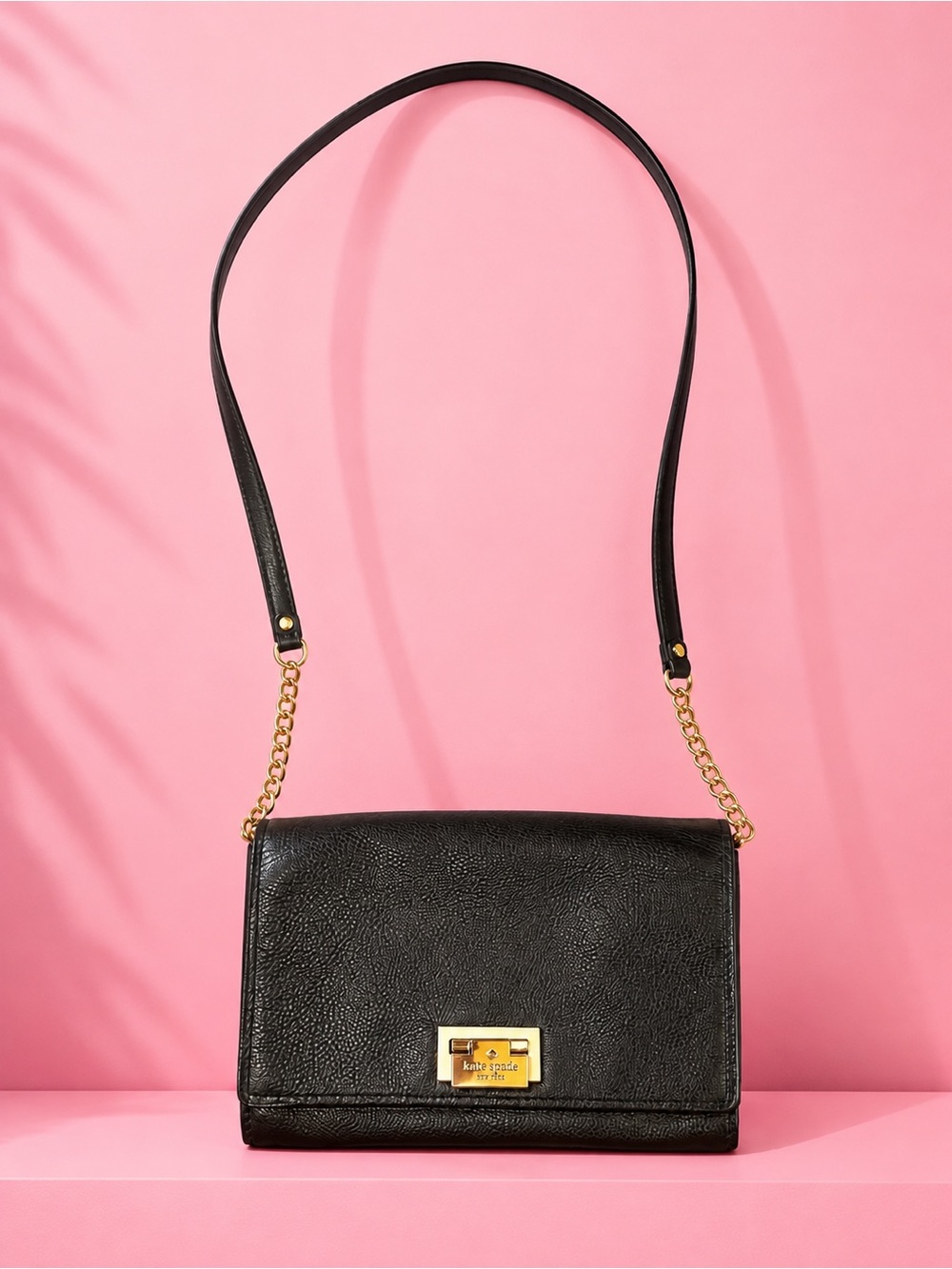 kate spade Black Leather Shoulder Bag with Gold Chain - Picture 1 of 1